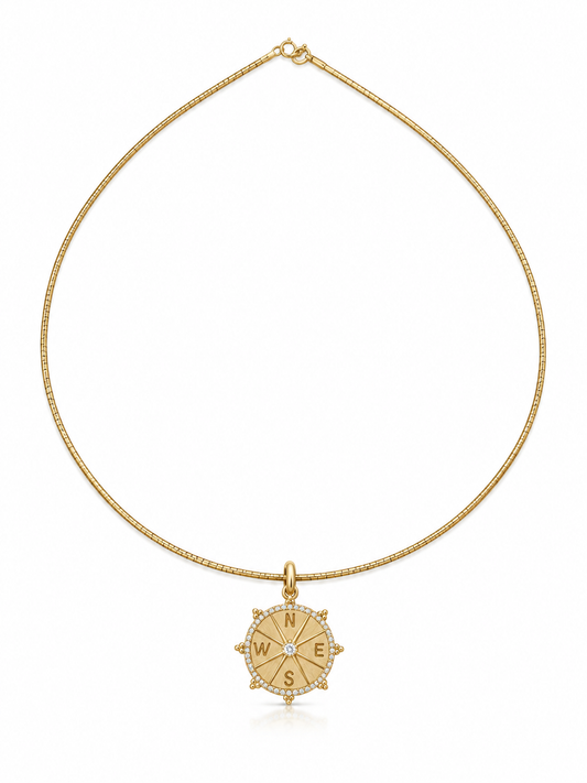 Gold Omega Necklace with Compass Charm