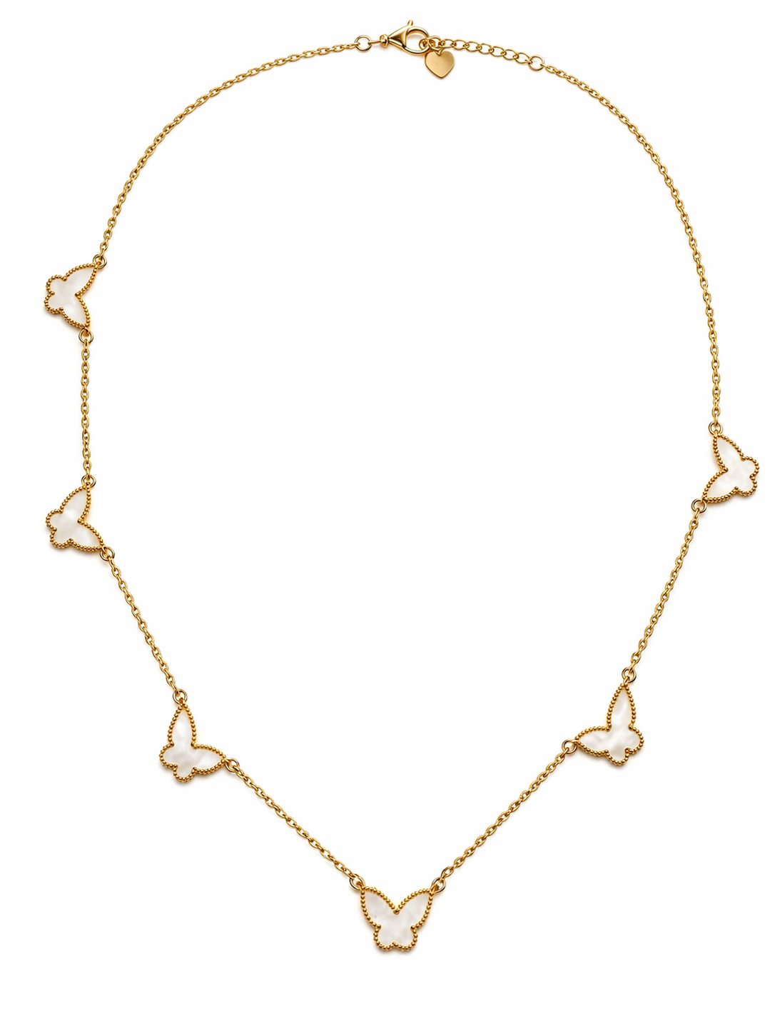 6 mother of pearl butterfly 16" with 2" extension in gold vermeil