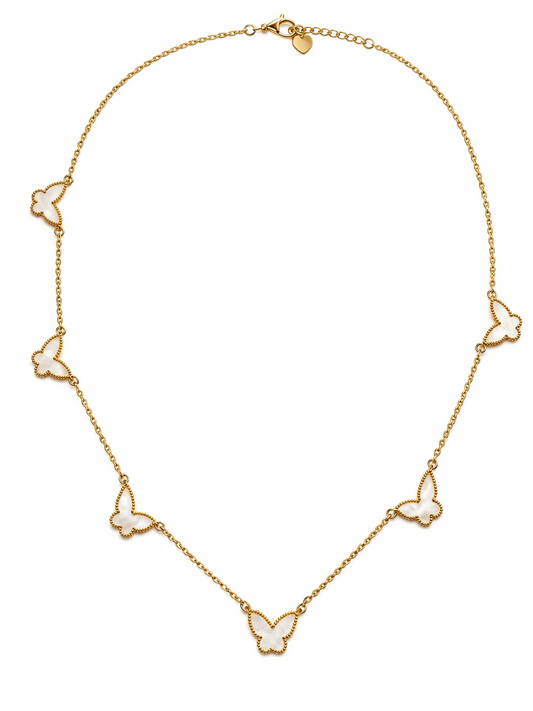 6 mother of pearl butterfly 16" with 2" extension in gold vermeil