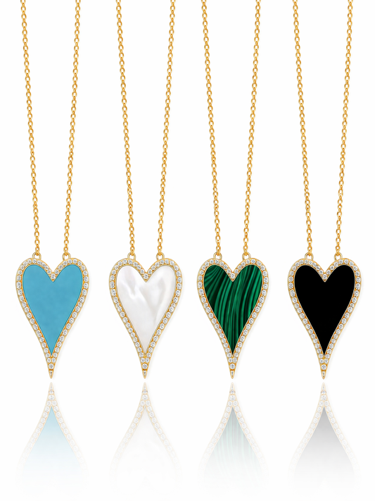 GEMSTONE ELONGATED HEART NECKLACE