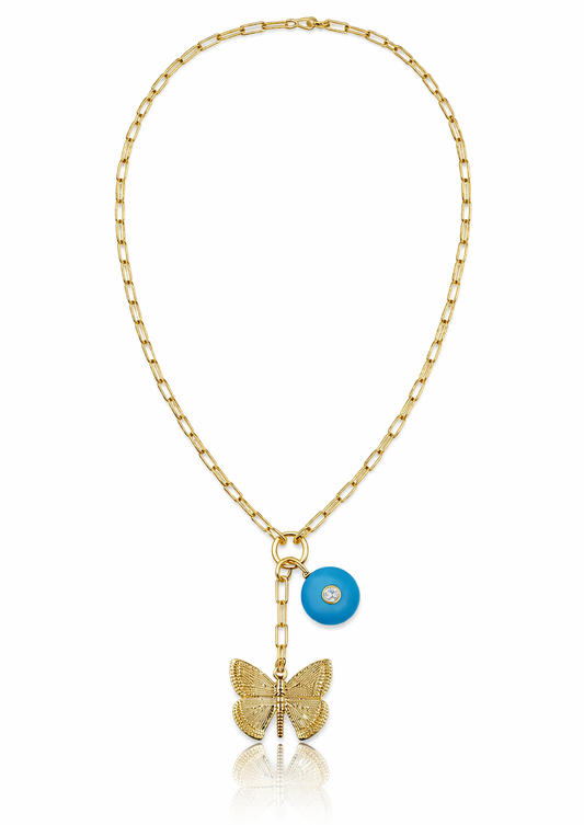 PAPERCLIP CHAIN GEMSTONE 2 CHARM NECKLACE