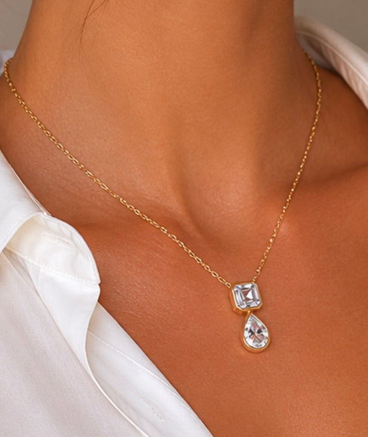 Bezel Set Square Teardrop Necklace