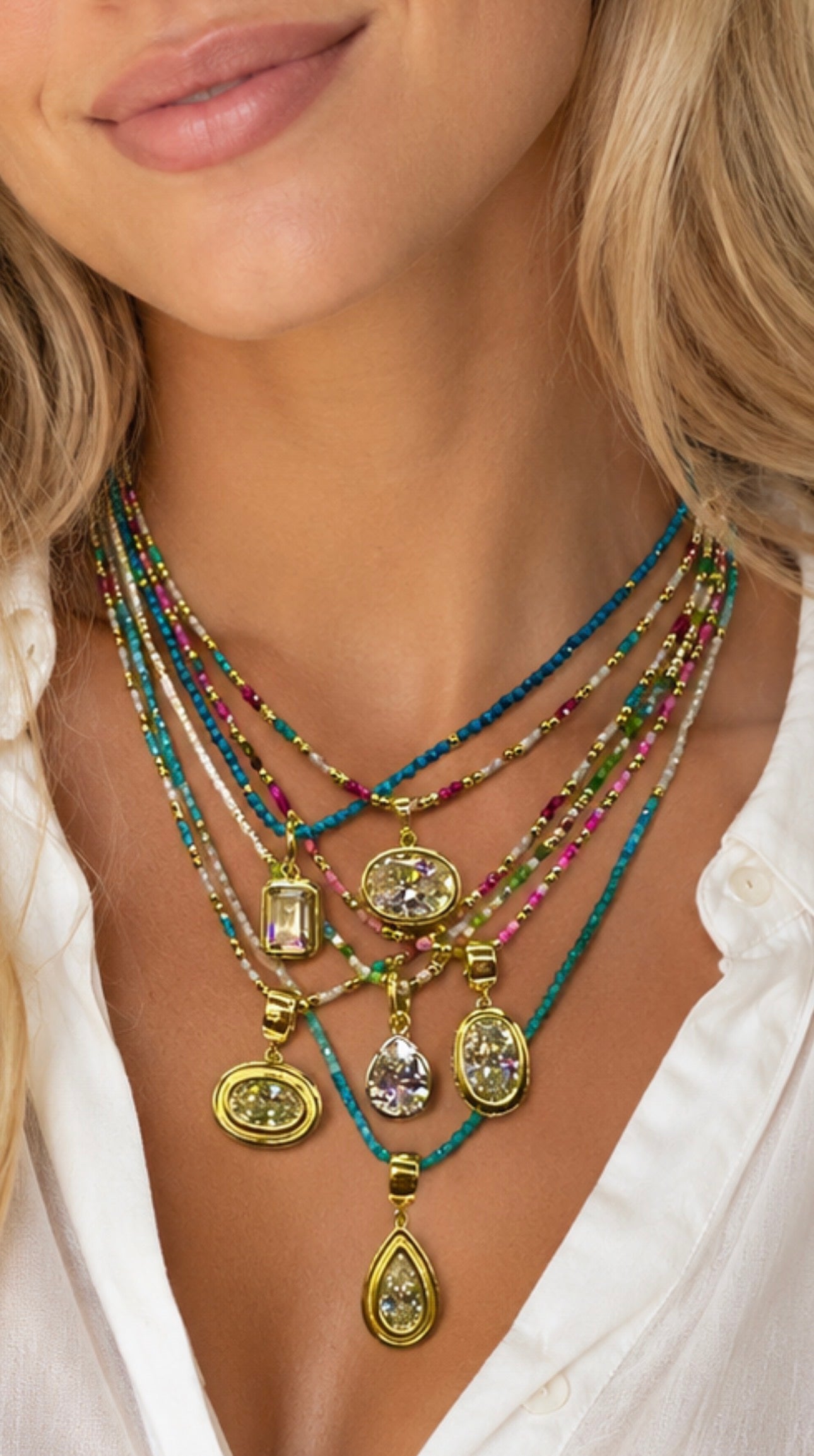 Semi Precious Necklace with Solitaire Pendant