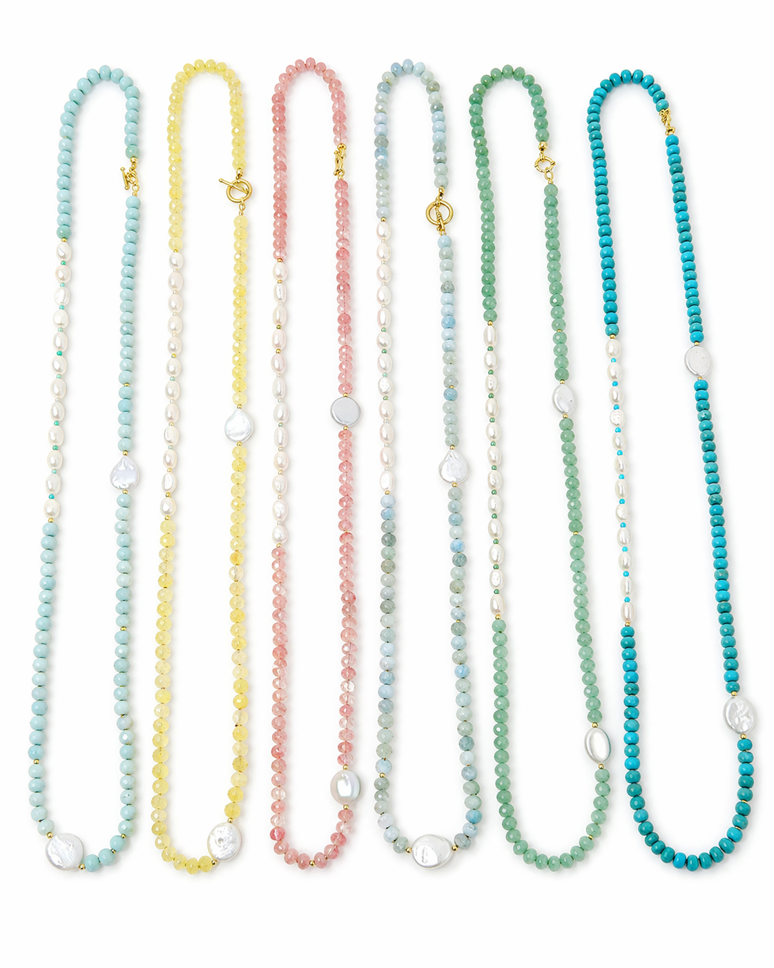 Knotted Gemstone and Pearl Necklace 36"