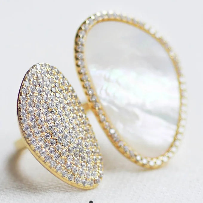 MOTHER OF PEARL AND PAVE RING