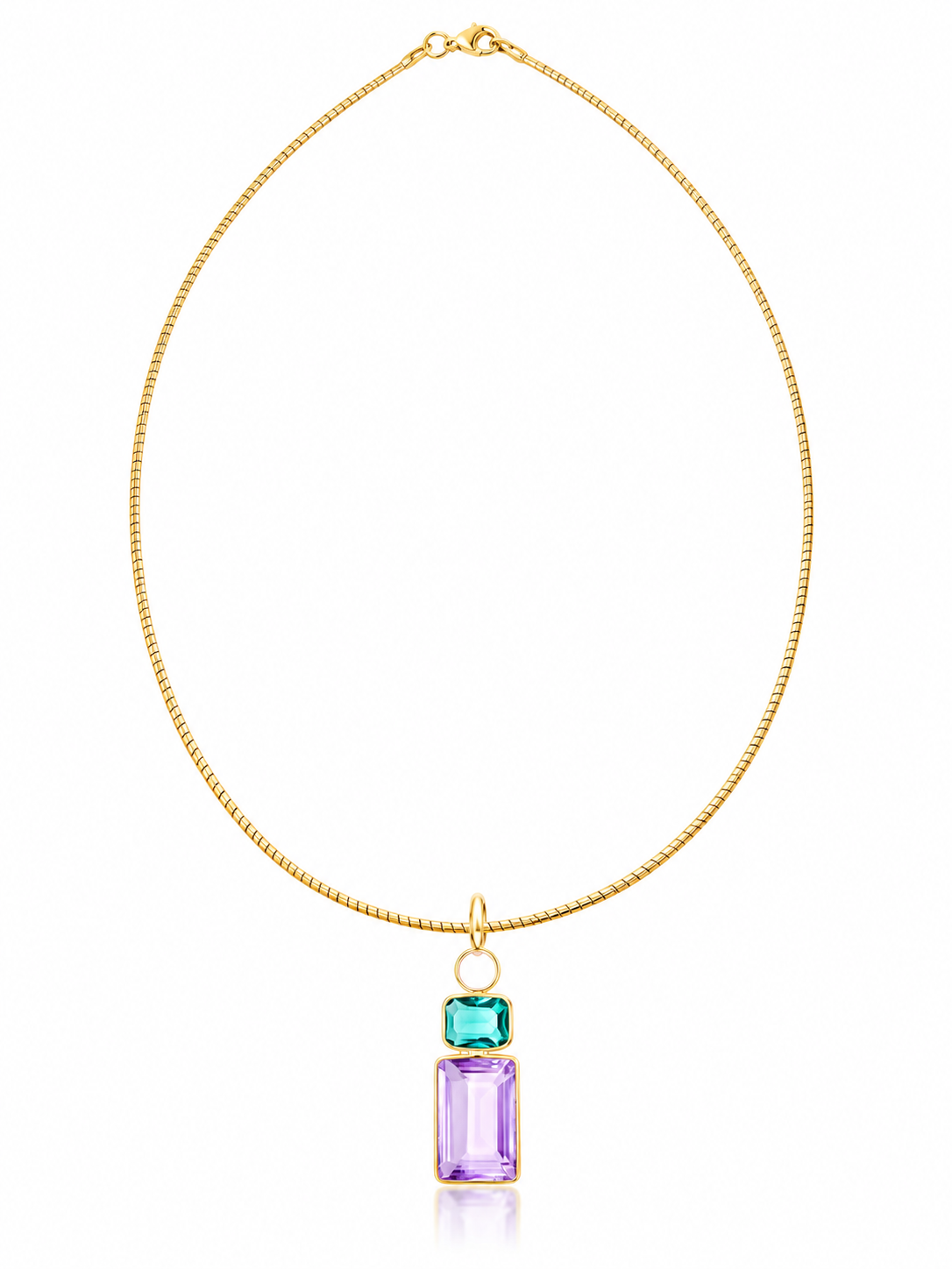 Omega Necklace with Bezel Set Three Gemstone Pendant