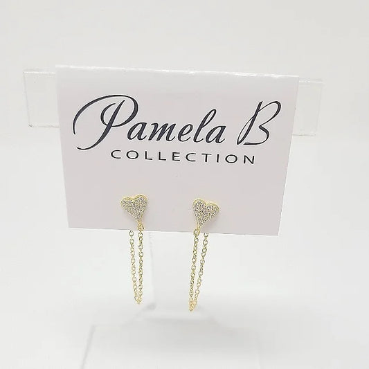 PAVE HEART CHAIN EARRINGS
