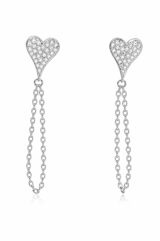 PAVE HEART CHAIN EARRINGS