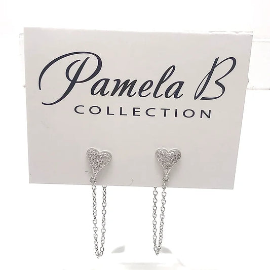 Pave Heart Chain Earrings