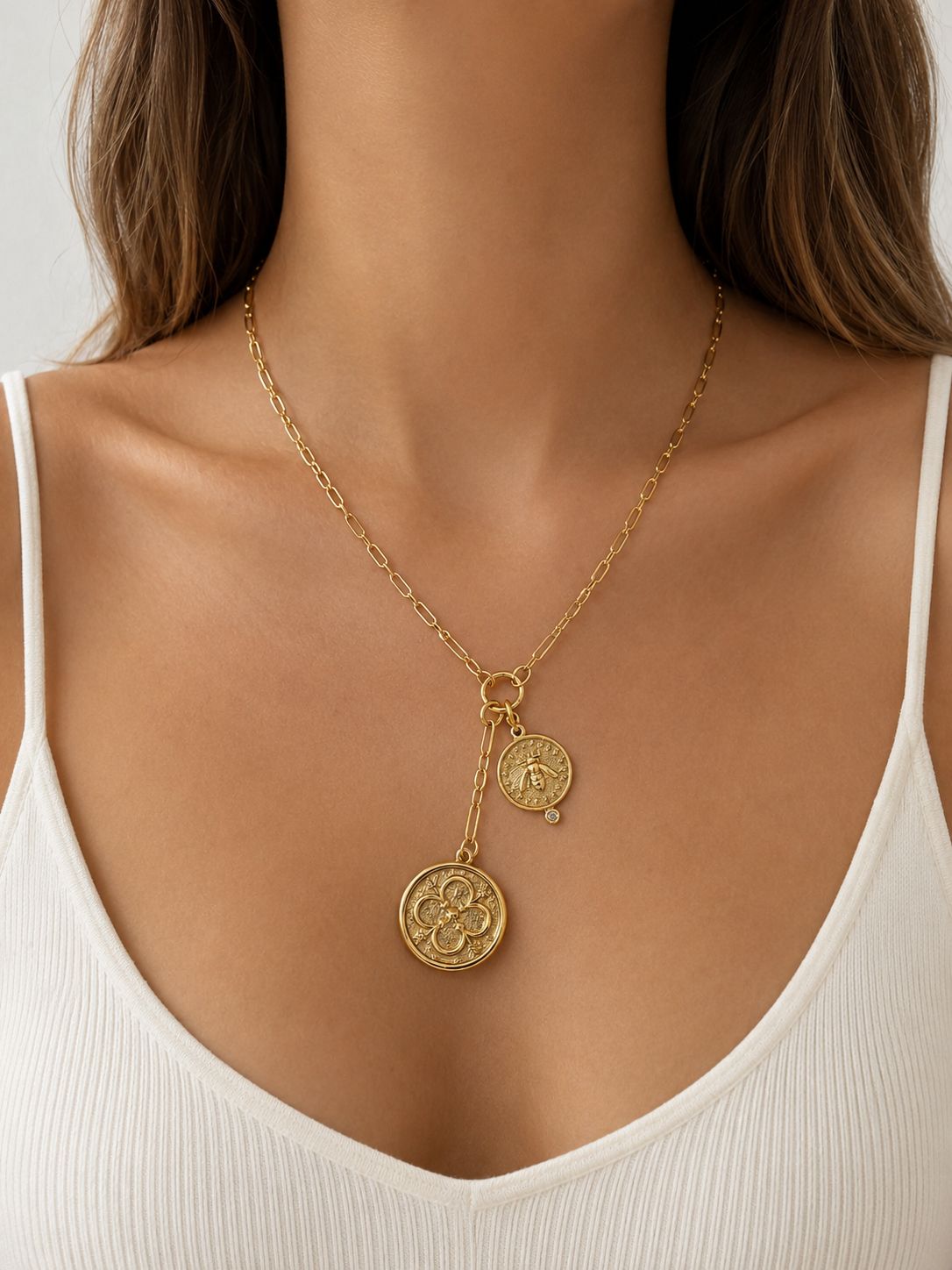 Elegant Gold Necklace with Medallions