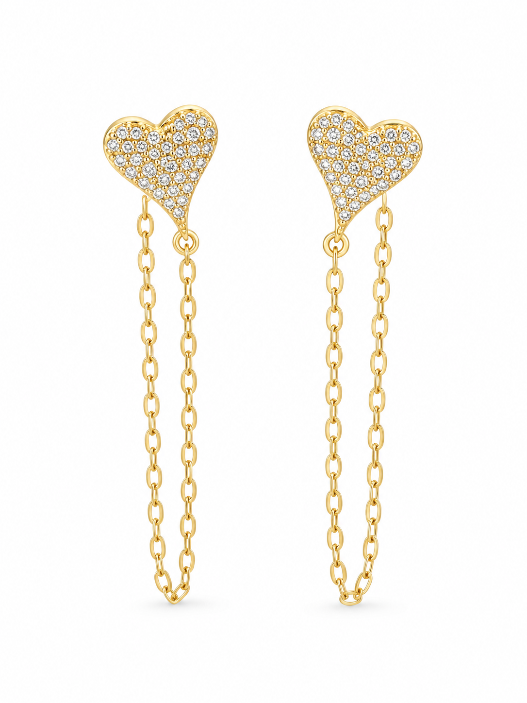 Pave Heart Chain Earrings