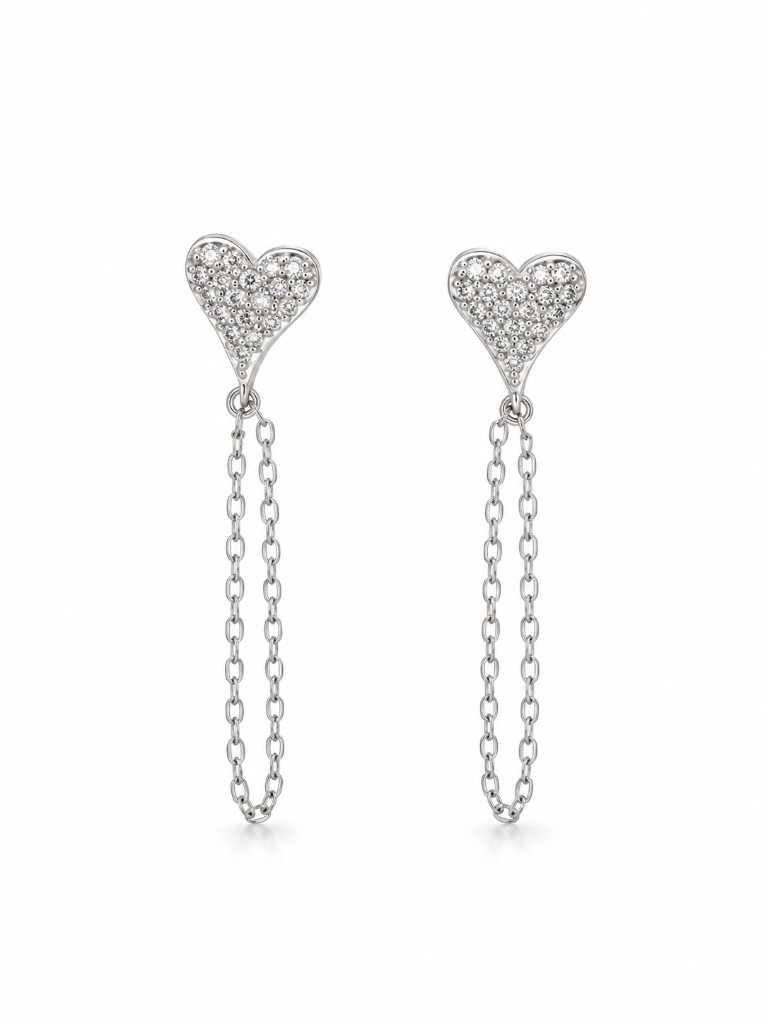 Pave Heart Chain Earrings