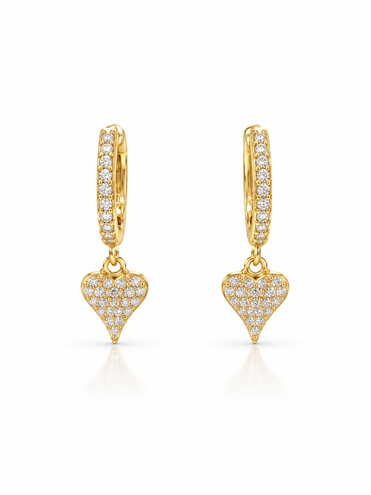 Pave Heart Huggie Earrings