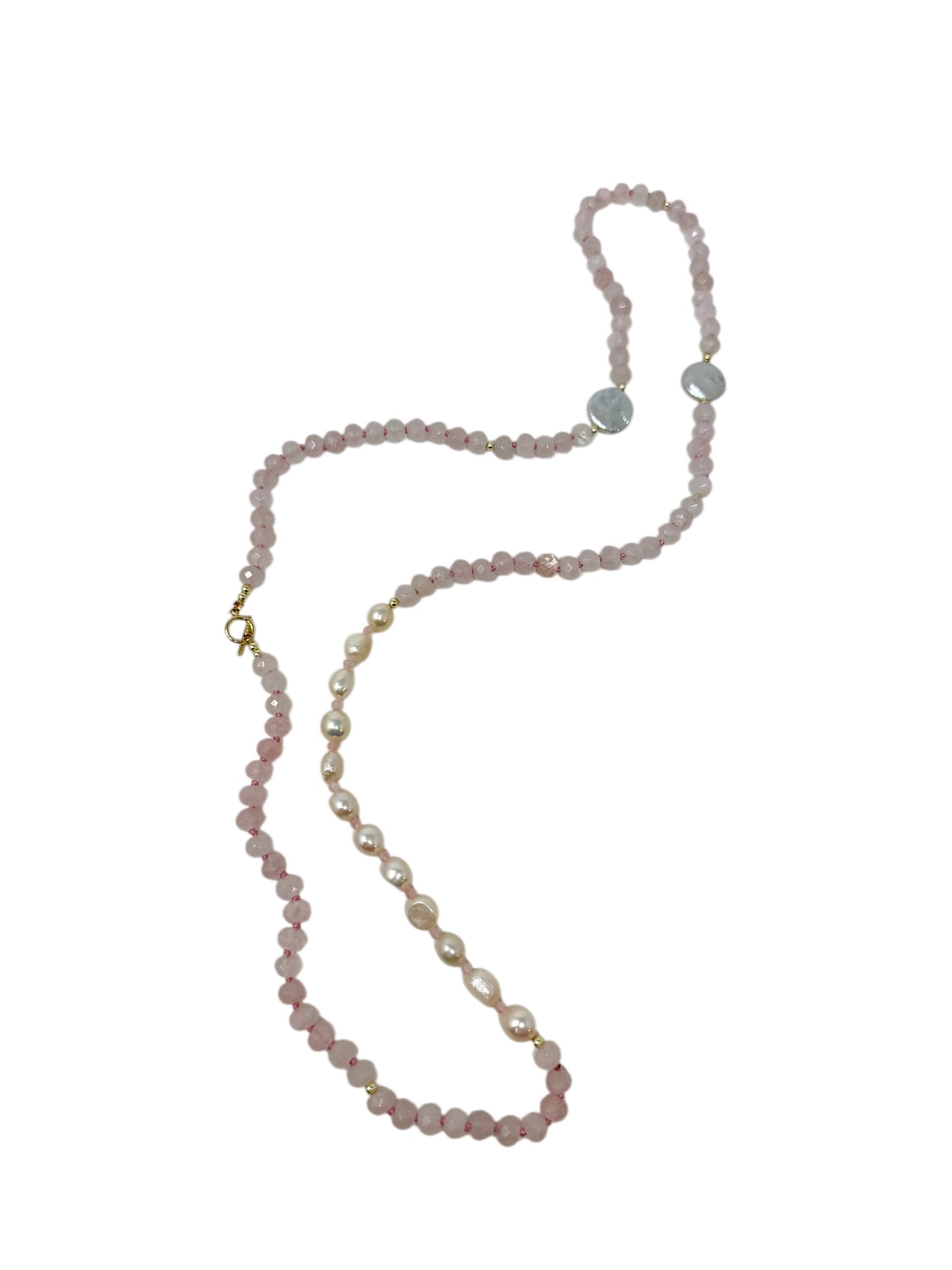 KNOTTED GEMSTONE AND PEARL NECKLACE