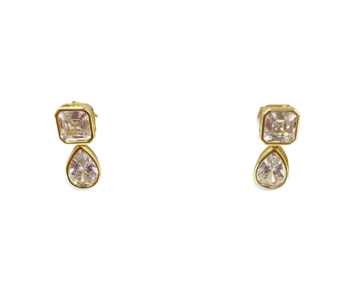 Bezel Set Square Teardrop Earrings