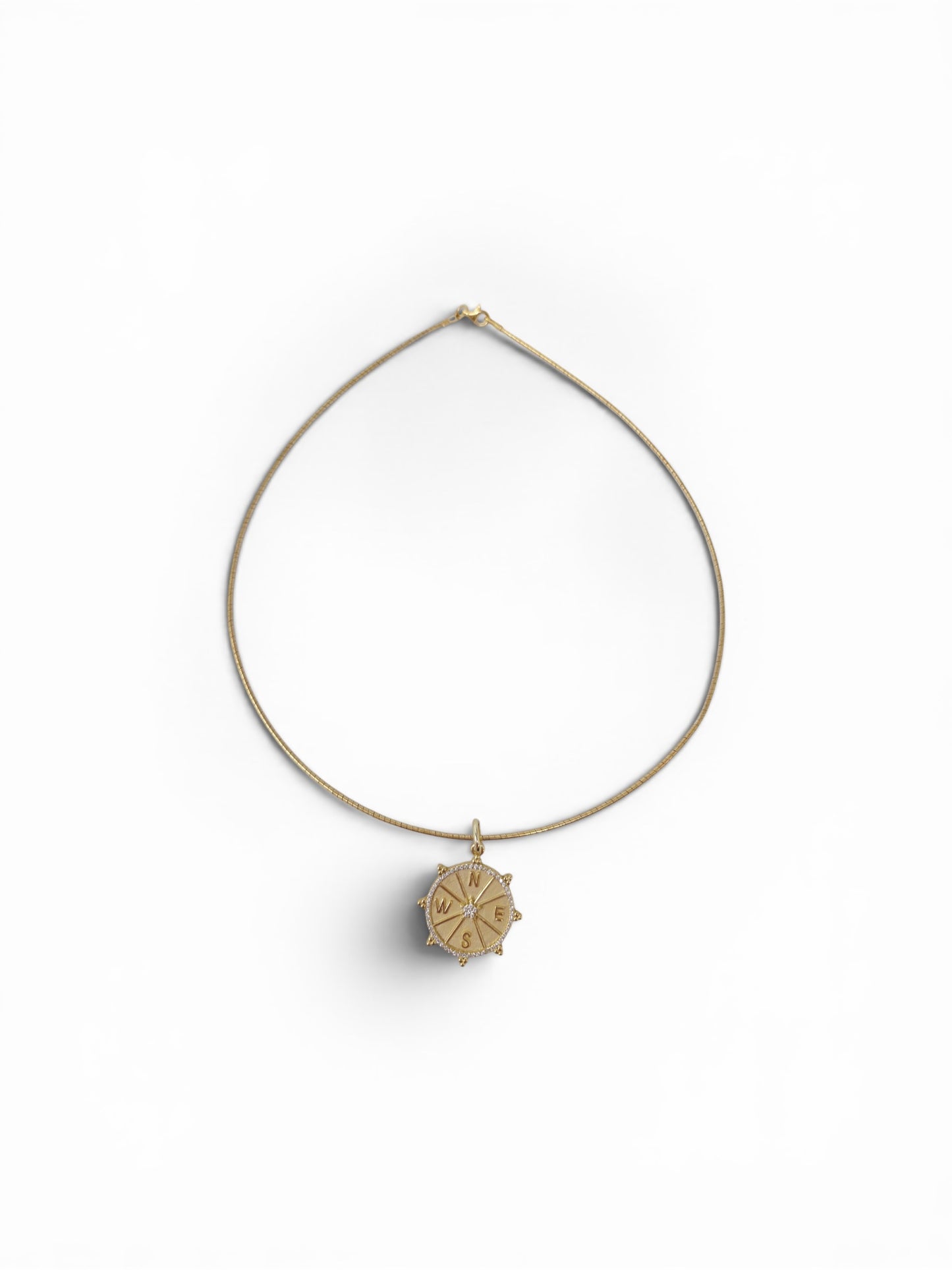 Gold Omega Necklace with Compass Charm