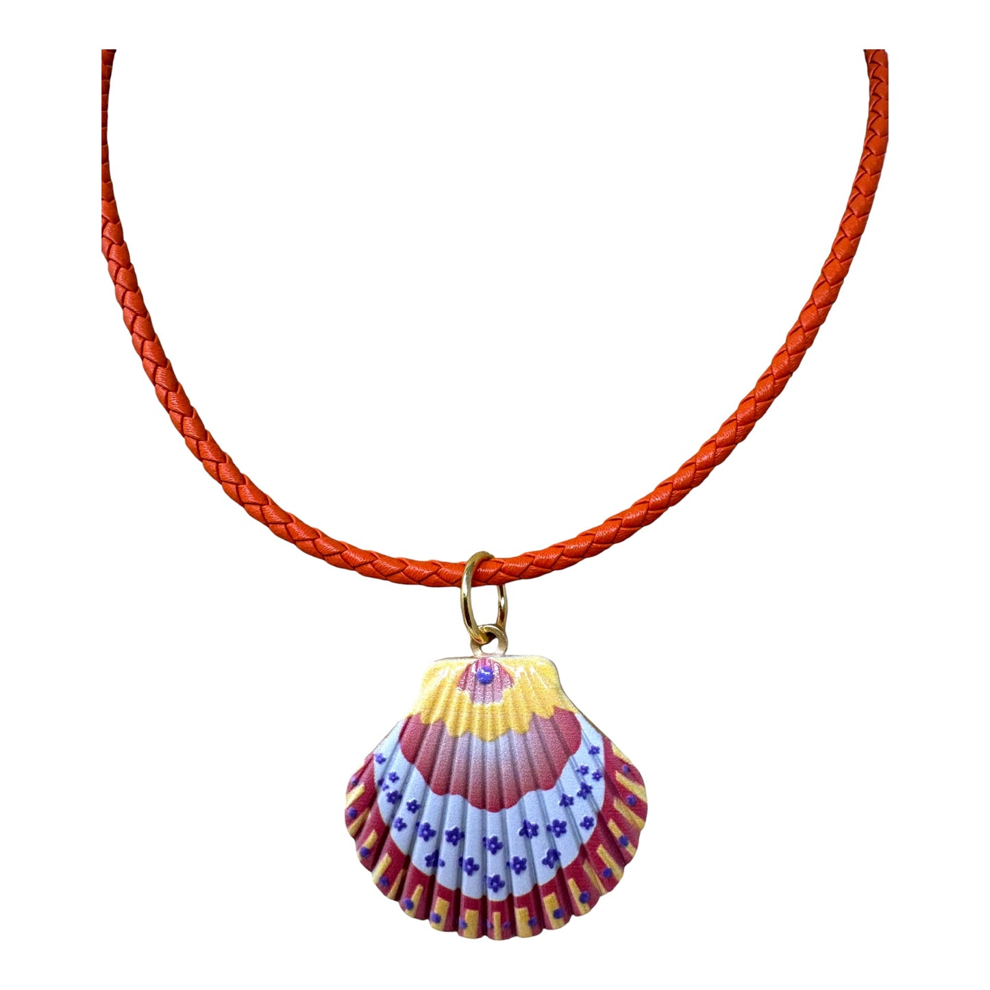 Braided Leather w Colorful Shell Pendant