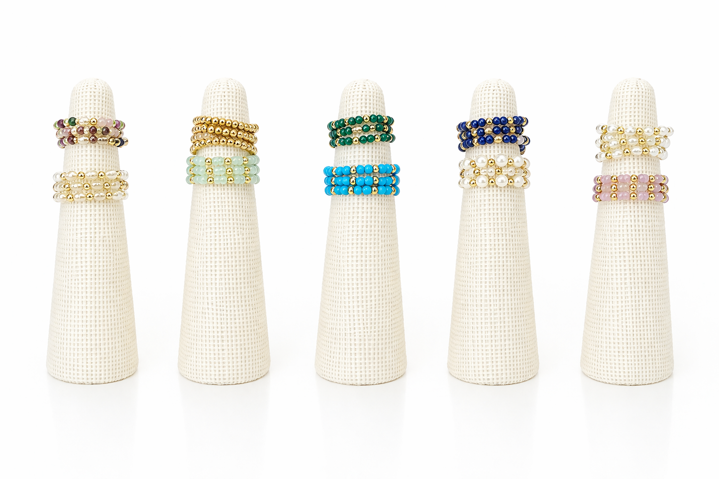 Gemstone and Gold Ball Stretch Ring