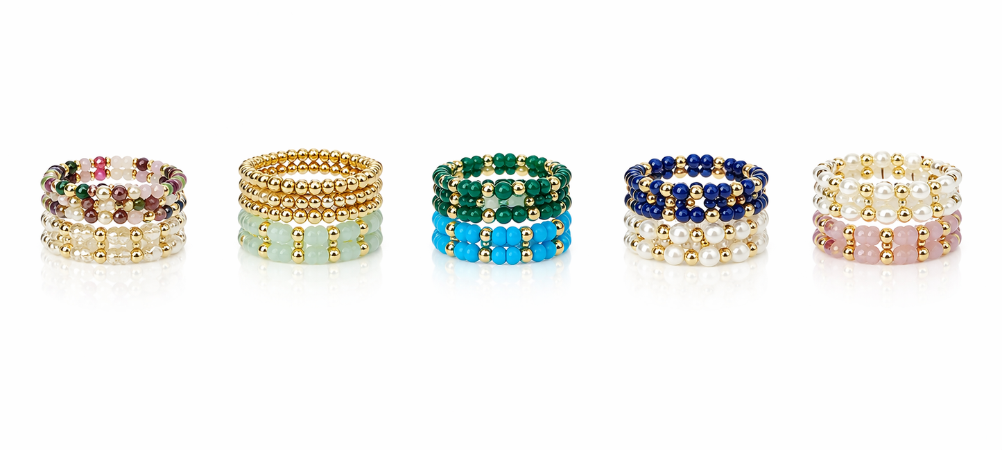 Gemstone and Gold Ball Stretch Ring