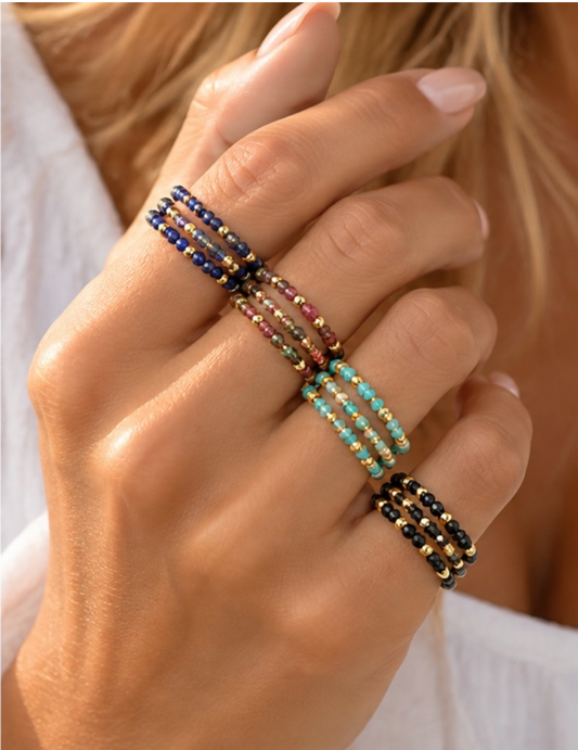 Gemstone and Gold Ball Stretch Ring