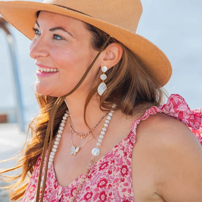 TRIPLE MOTHER OF PEARL DANGLE EARRINGS