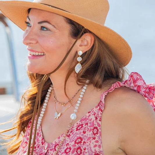 TRIPLE MOTHER OF PEARL DANGLE EARRINGS