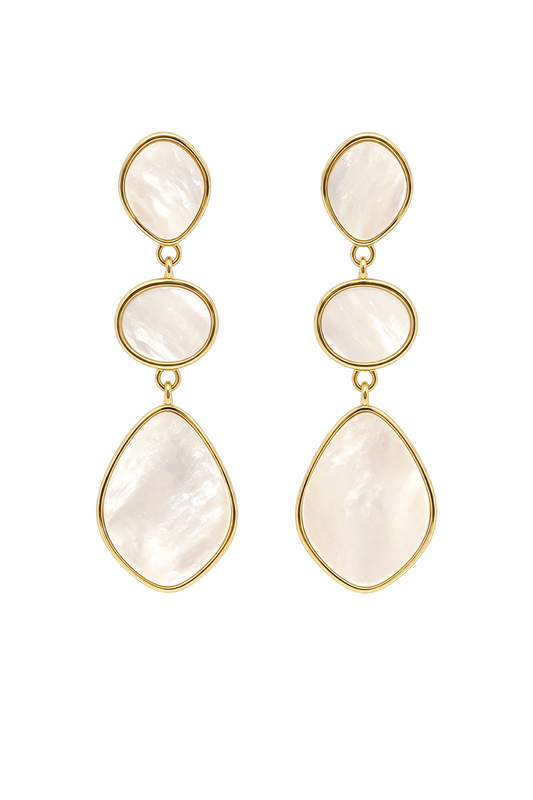 TRIPLE MOTHER OF PEARL DANGLE EARRINGS