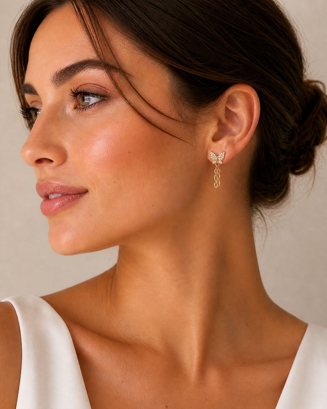 Pave Butterfly Chain Earrings