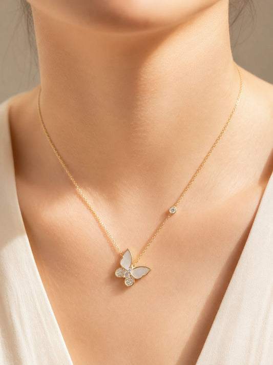 Pearl and Pave Butterfly Necklace