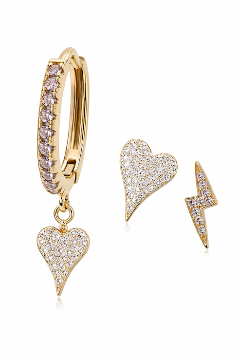 PAVE HEART HUGGIE EARRINGS