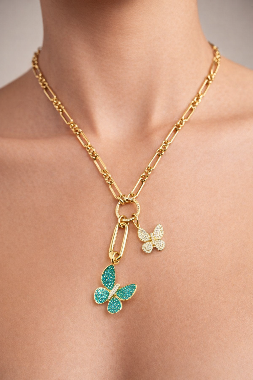 BABY AND LARGE BUTTERFLY CHARMS NECKLACE